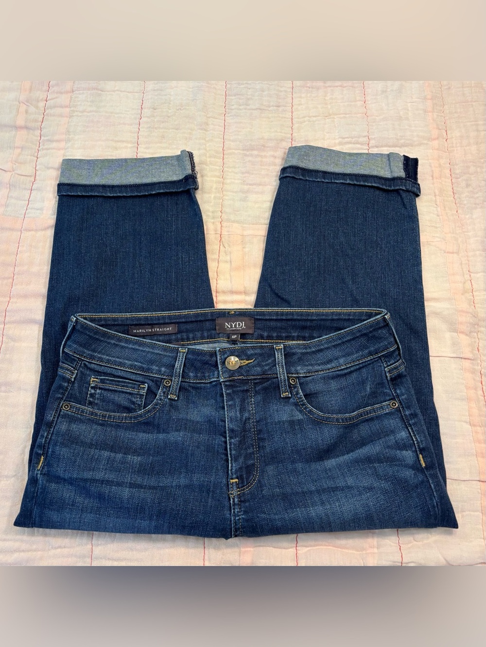 Like New NYDJ Marilyn Straight Capris Jeans Petite, Women Sz 6P, Dark Denim Crop - Picture 8 of 14